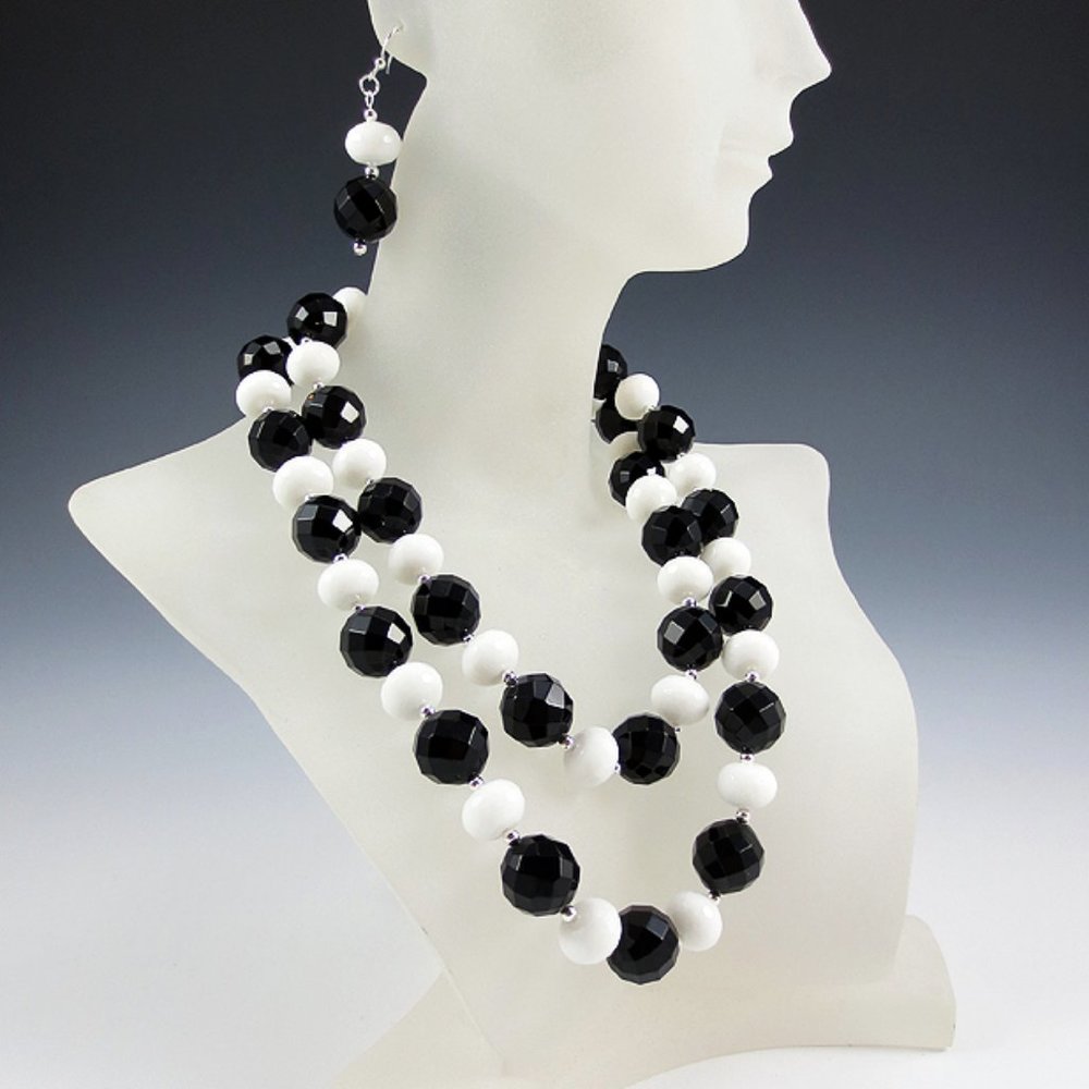 B/W Onyx and Sterling Silver Necklace/Earring Set